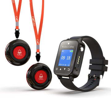 Ensure elderly safety with CallToU's 1000+ft range nurse alert button system. IP67 waterproof smart watch and 2 SOS panic buttons included(复制) CallToU